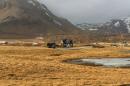 scenic icelandic countryside with black house